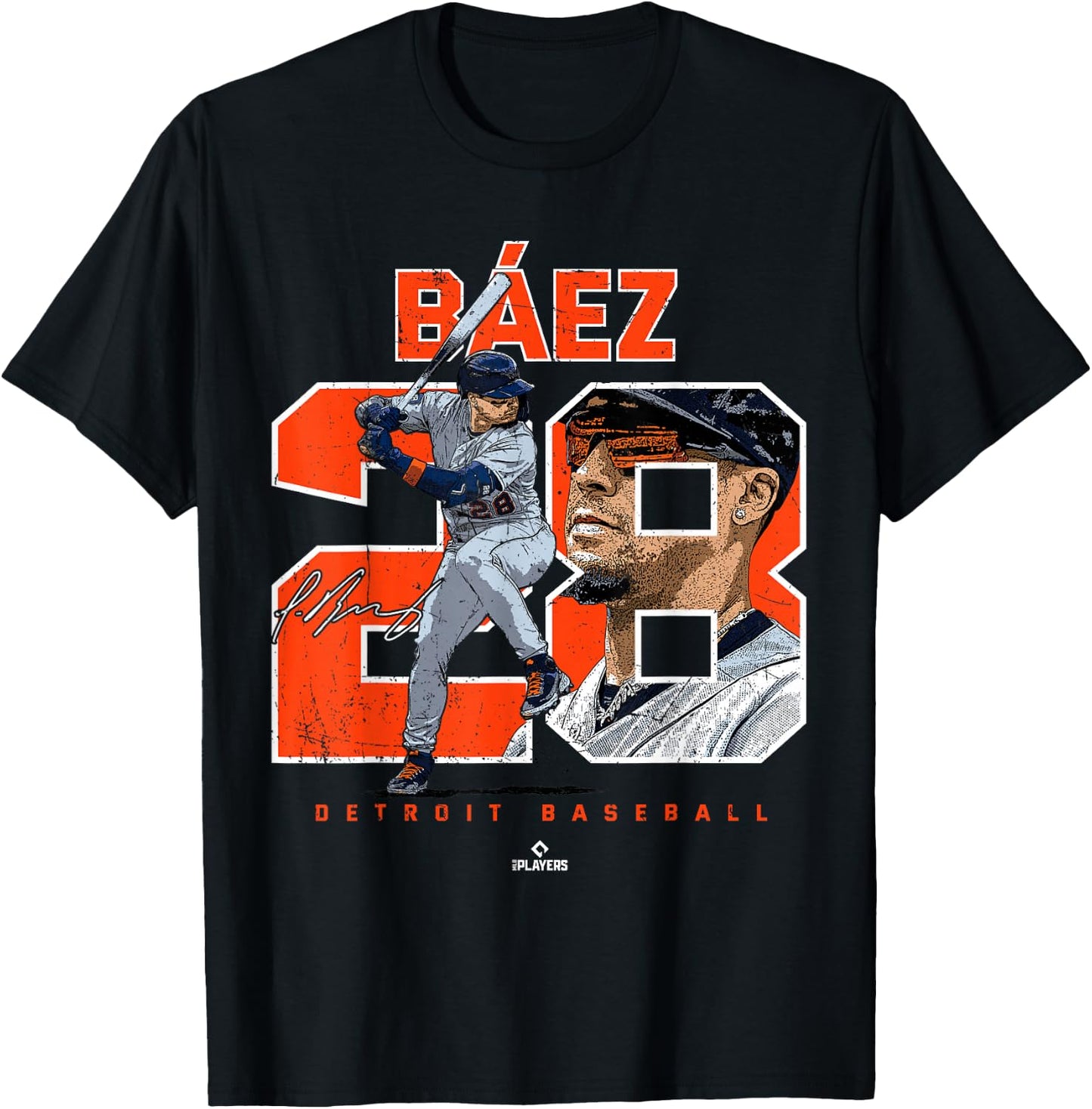 Number and Portrait Javier Baez Detroit MLBPA T-Shirt - T-Shirt | Black