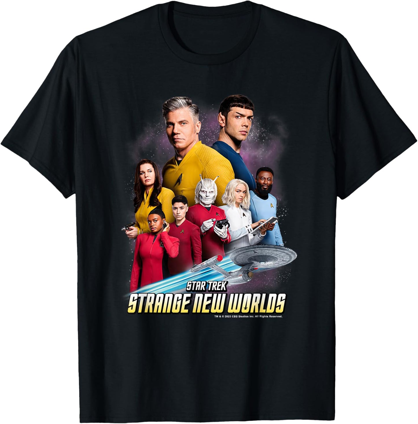 Star Trek Strange New Worlds Crew Pike Spock Uhura Ortegas T-Shirt - T-Shirt | Black