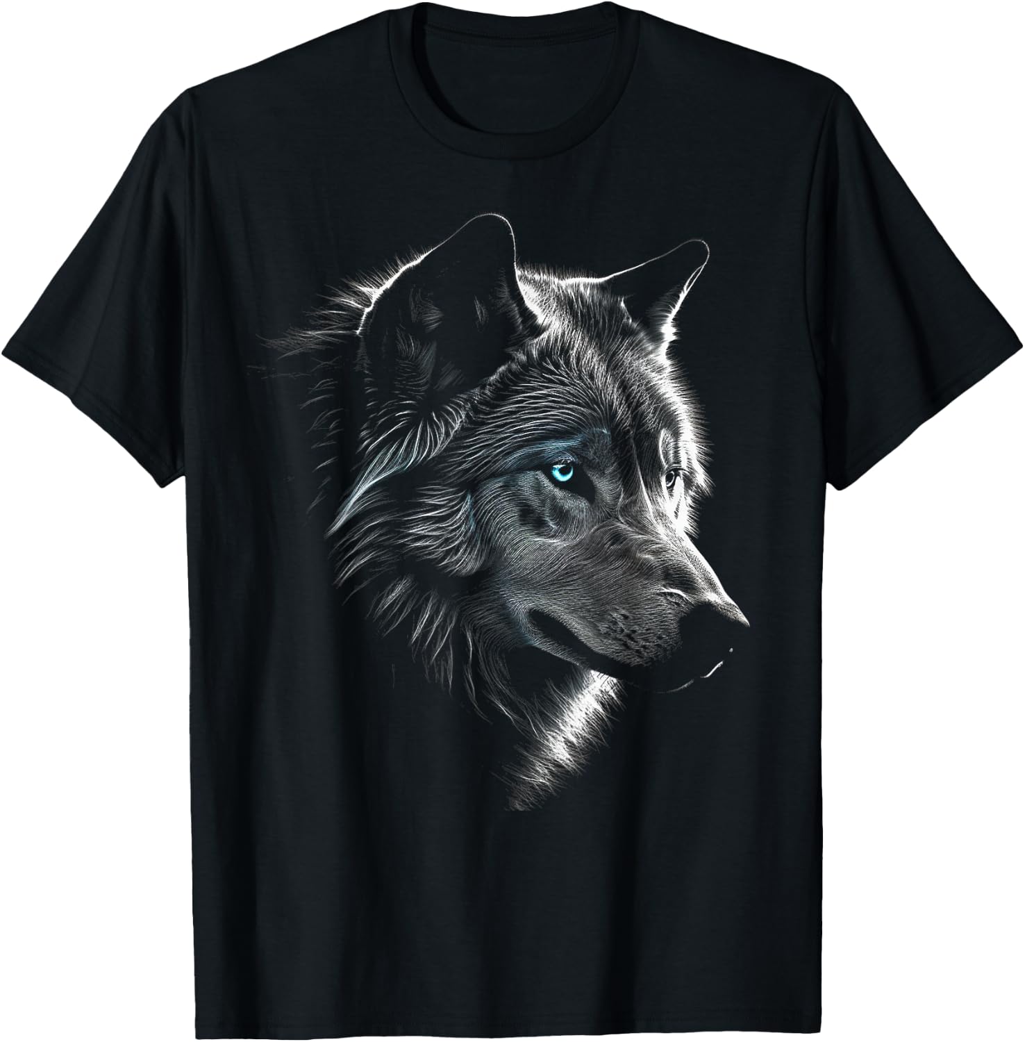 Wolf Portrait Blue Eyes - Artwork | Animal Motif Wolf T-Shirt - T-Shirt | Black