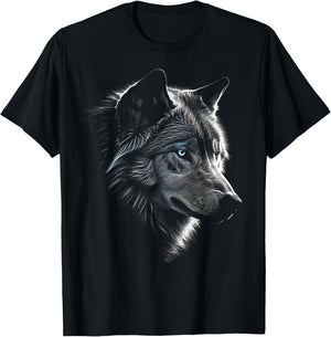 Wolf Portrait Blue Eyes - Artwork | Animal Motif Wolf T-Shirt - T-Shirt | Black