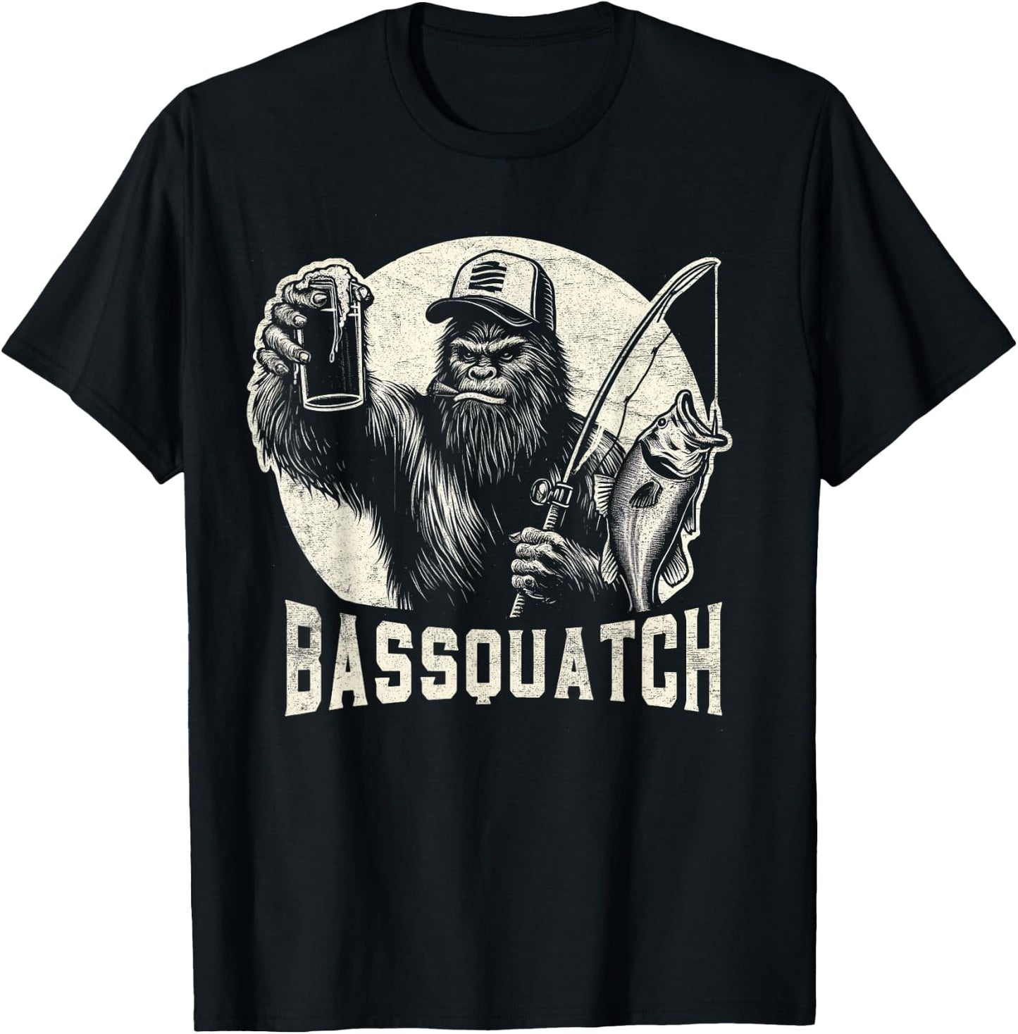 Bassquatch Sasquatch Men's Bass Fishing Bigfoot 80's Vintage T-Shirt - T-Shirt | Black