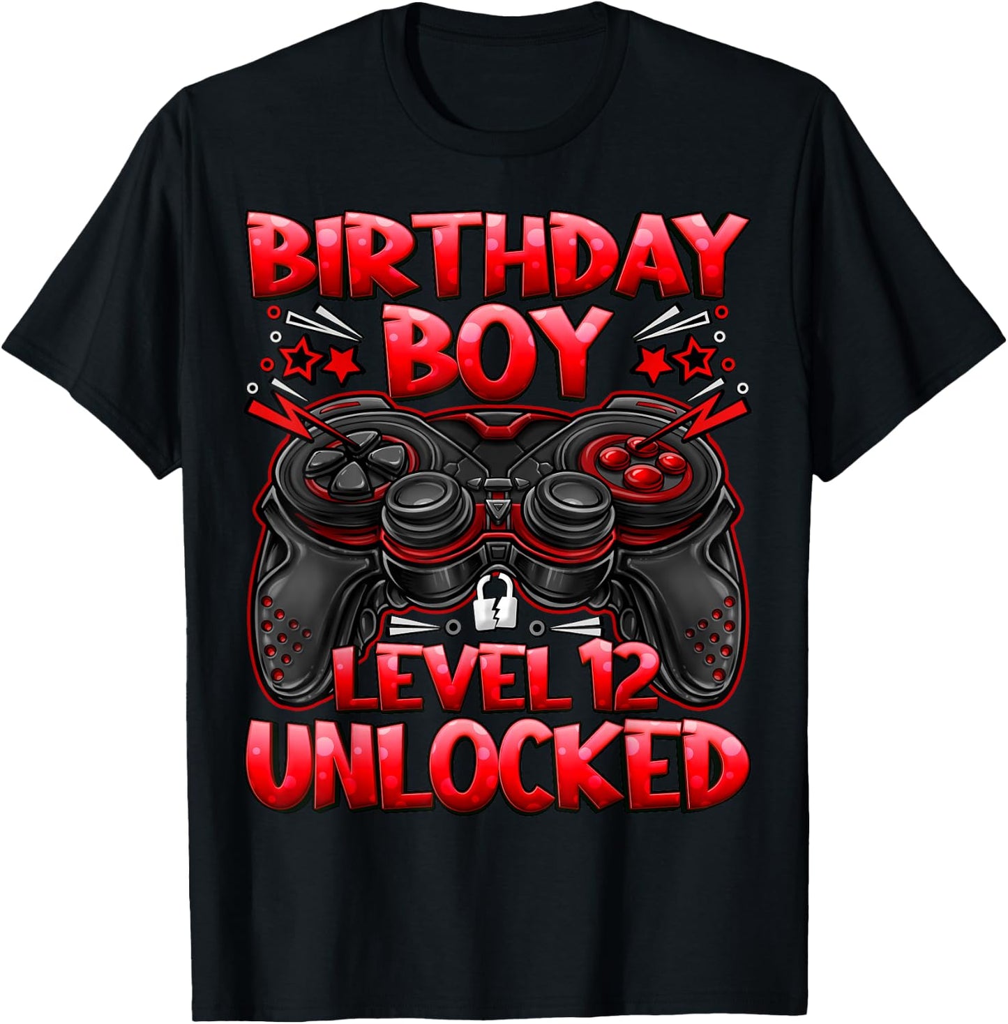 Birthday Boy Level 12 Unlocked 12th Birthday Gaming Gifts T-Shirt - T-Shirt | Black