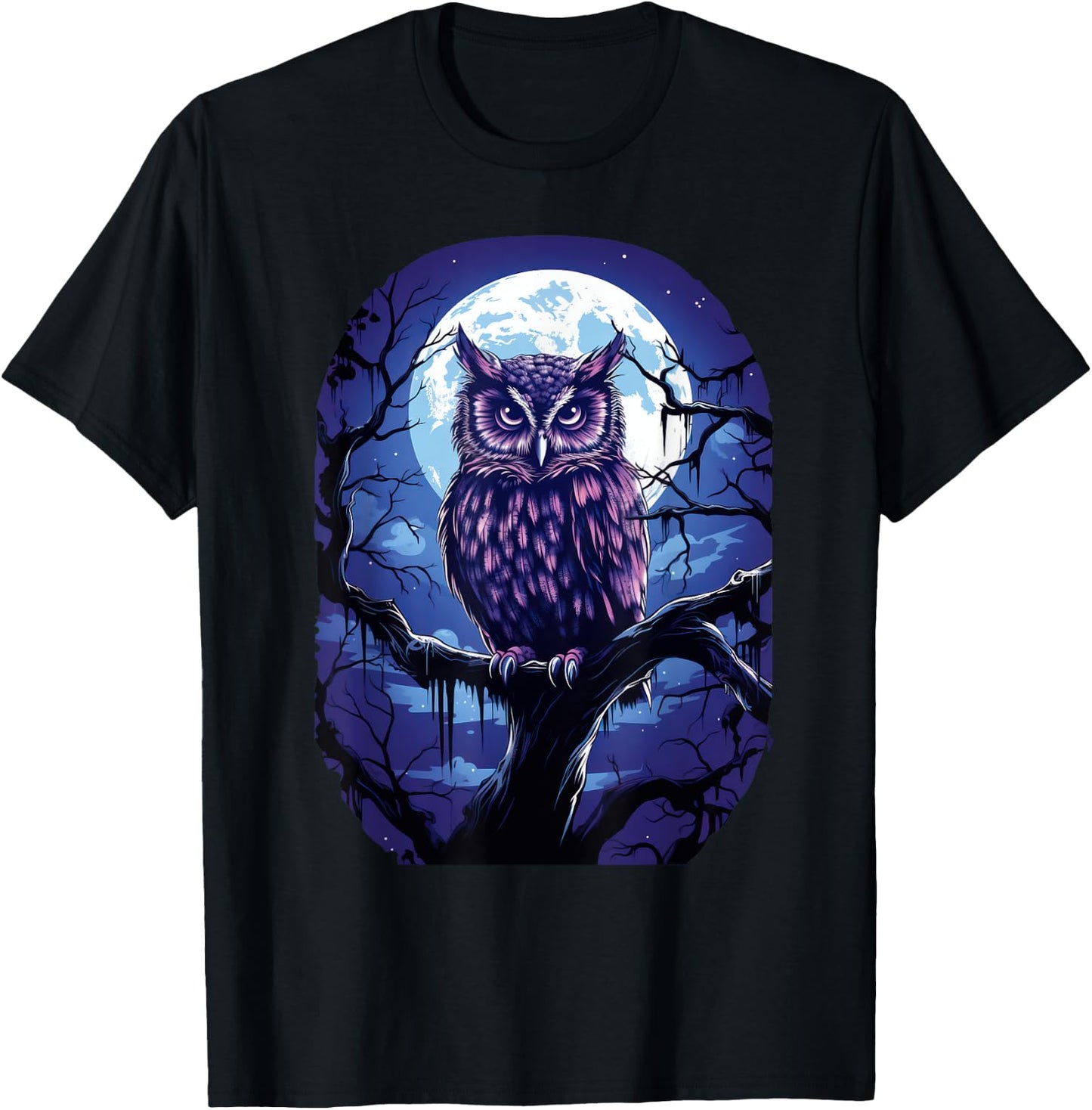 Owl Moon Graphic Women Men Girls Boys T-Shirt - T-Shirt | Black