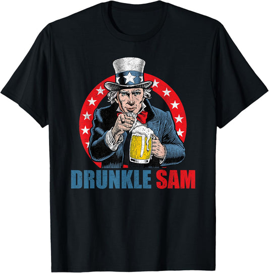 Drunkle Sam Funny 4th of July Uncle Sam USA Beer Drinking T-Shirt - T-Shirt | Black