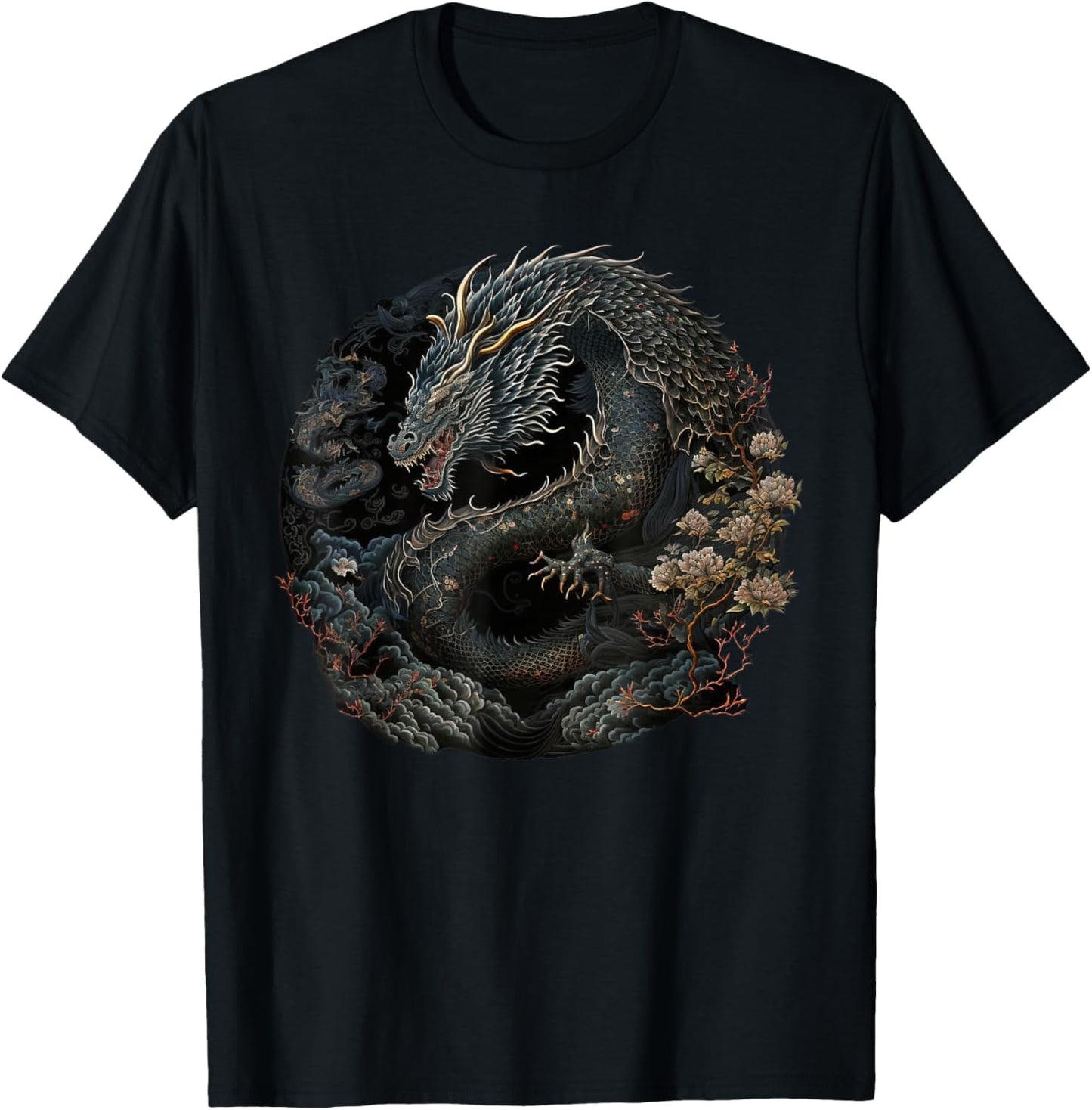 Japanese Art Dragon Japan Chinese Asian Graphic Print T-Shirt - T-Shirt | Black