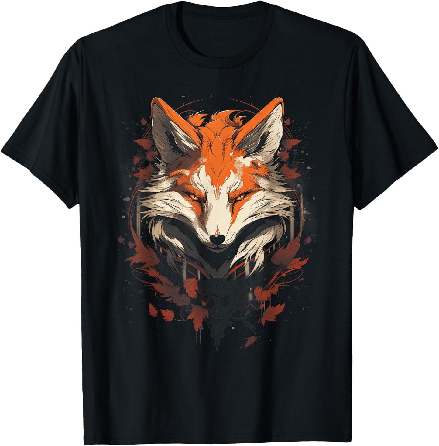 Anime Kitsune Artwork Fox T-Shirt - T-Shirt | Black