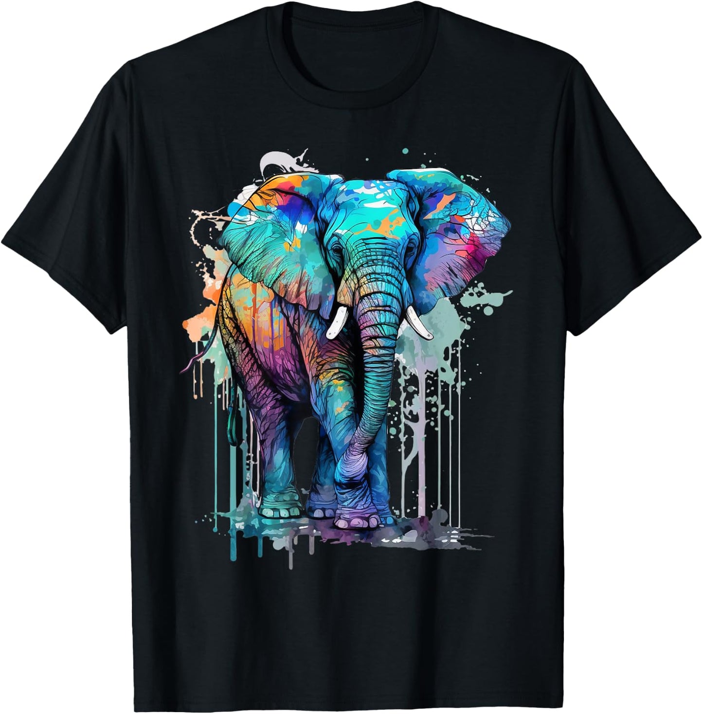 Elephant Lover Elephant Kids - Black, Small - -Kids, Modern, Artistic Pop Art Design, Short Sleeve, , Classic Fit, Cotton 60% Polyester 40% T-Shirt - T-Shirt | Black