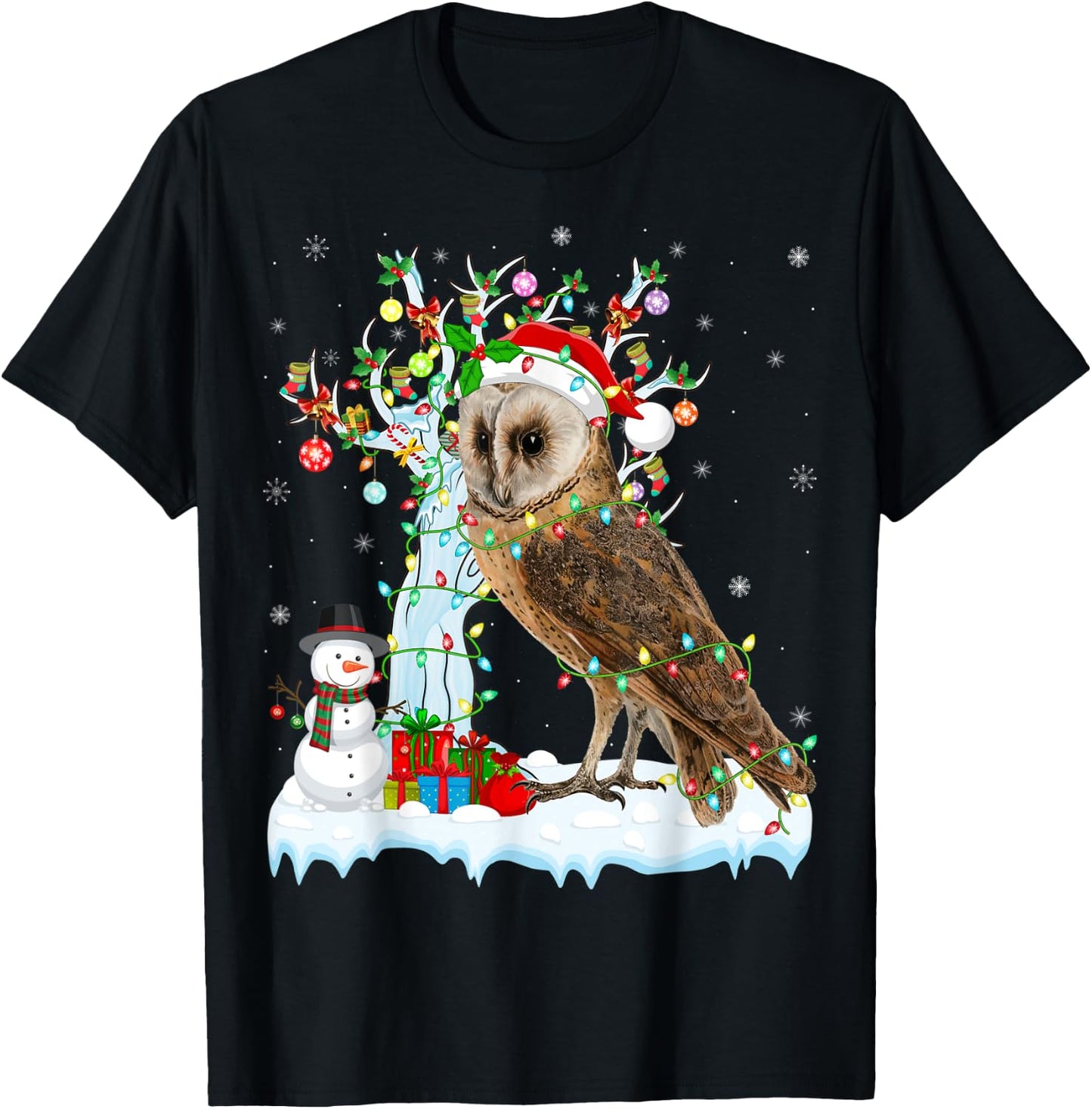 Barn Owl Bird Xmas Element Tree Lighting Barn Owl Christmas T-Shirt - T-Shirt | Black