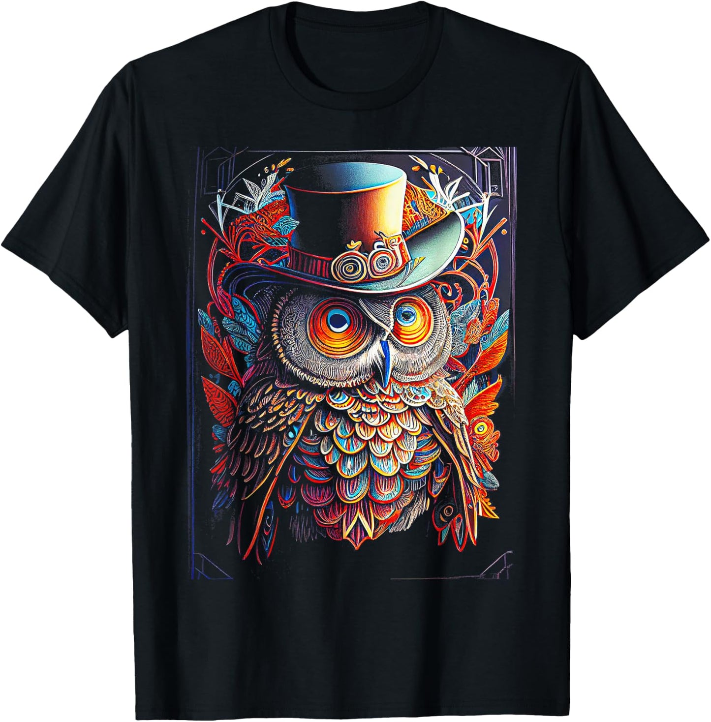 Owl Colorful Bird Art Owl Graphic Animal Owls Owl T-Shirt - T-Shirt | Black