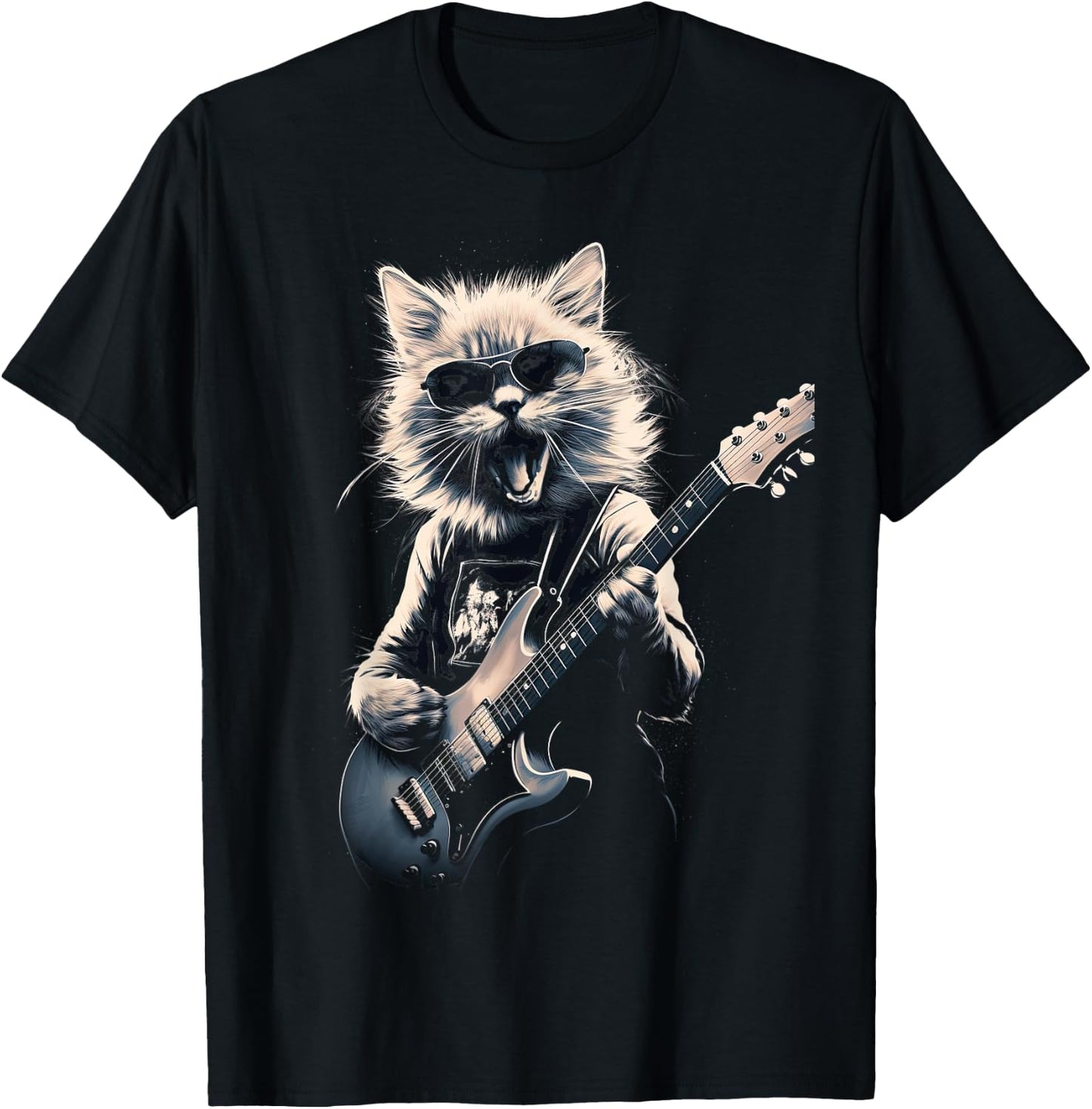 Cat Playing Bass Guitar Guitarist Rocker Cool T-Shirt - T-Shirt | Black