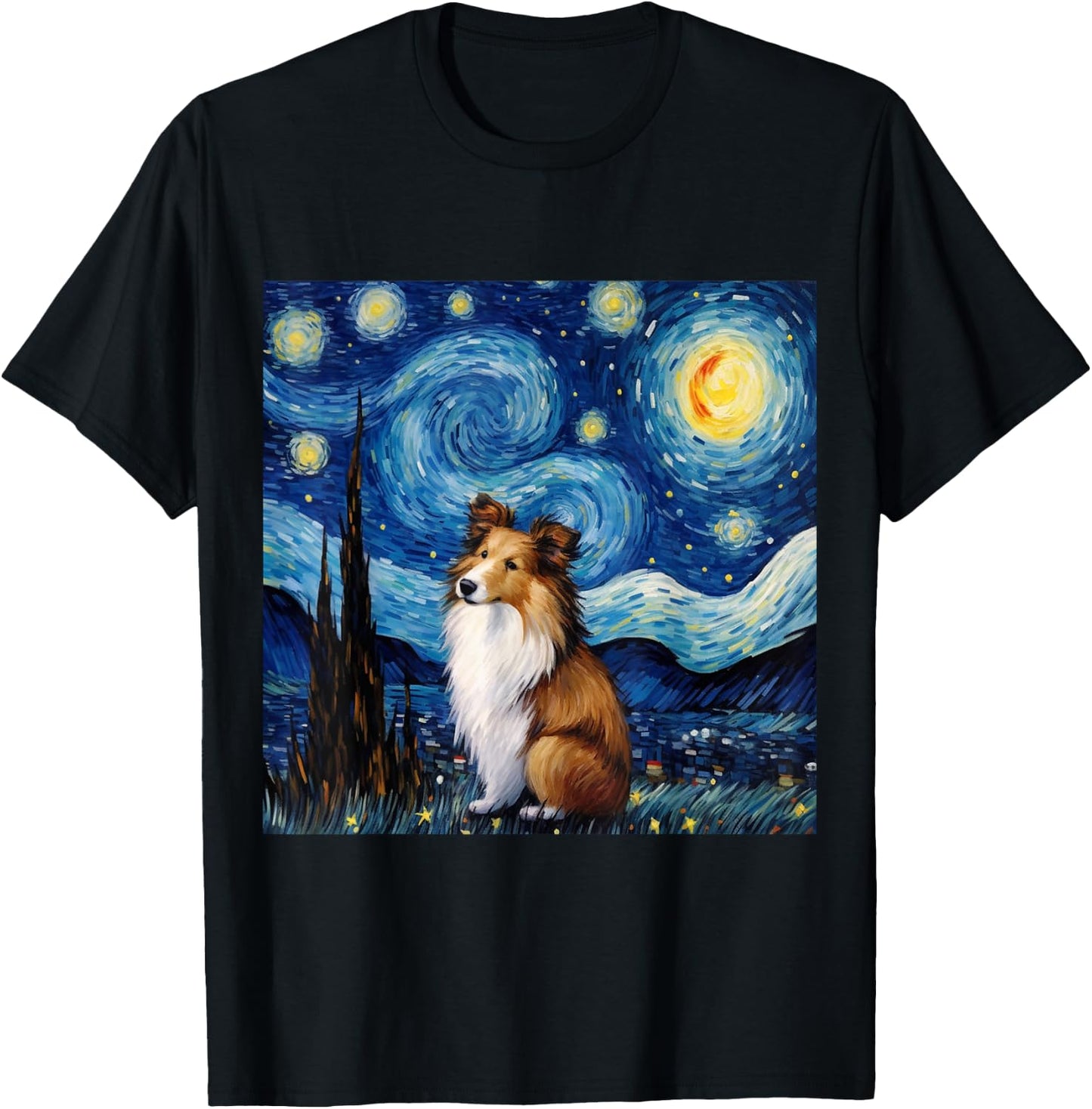 Sheltie Starry Night - Sheltie T-Shirt - T-Shirt | Black