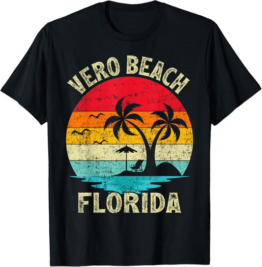 Family Vacation Vintage Retro Florida Vero Beach Women Girls Kids T-Shirt - T-Shirt | Black