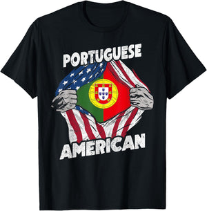Portuguese And American Flag Portugal Proud T-Shirt - T-Shirt | Black