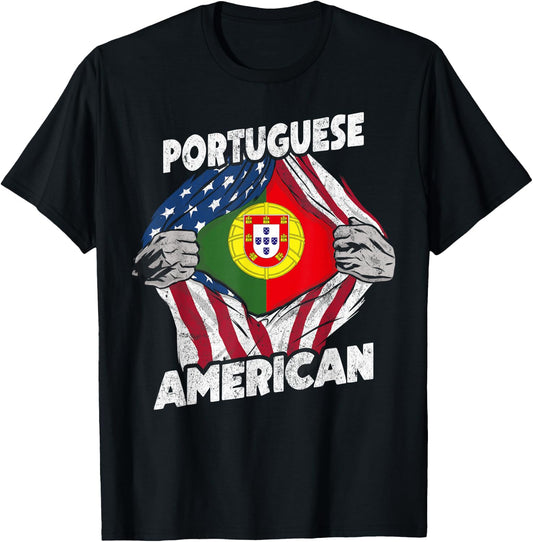 Portuguese And American Flag Portugal Proud T-Shirt - T-Shirt | Black