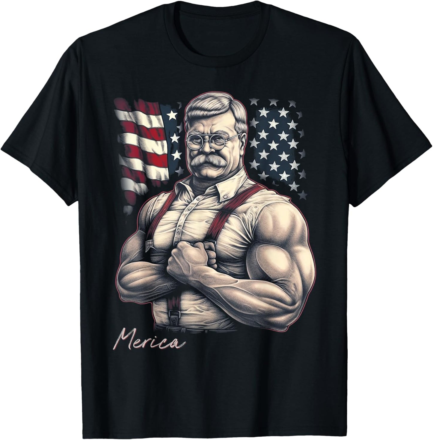 USA 4th Of July, Teddy Roosevelt Funny Workout Muscles Women Kids Men T-Shirt - T-Shirt | Black