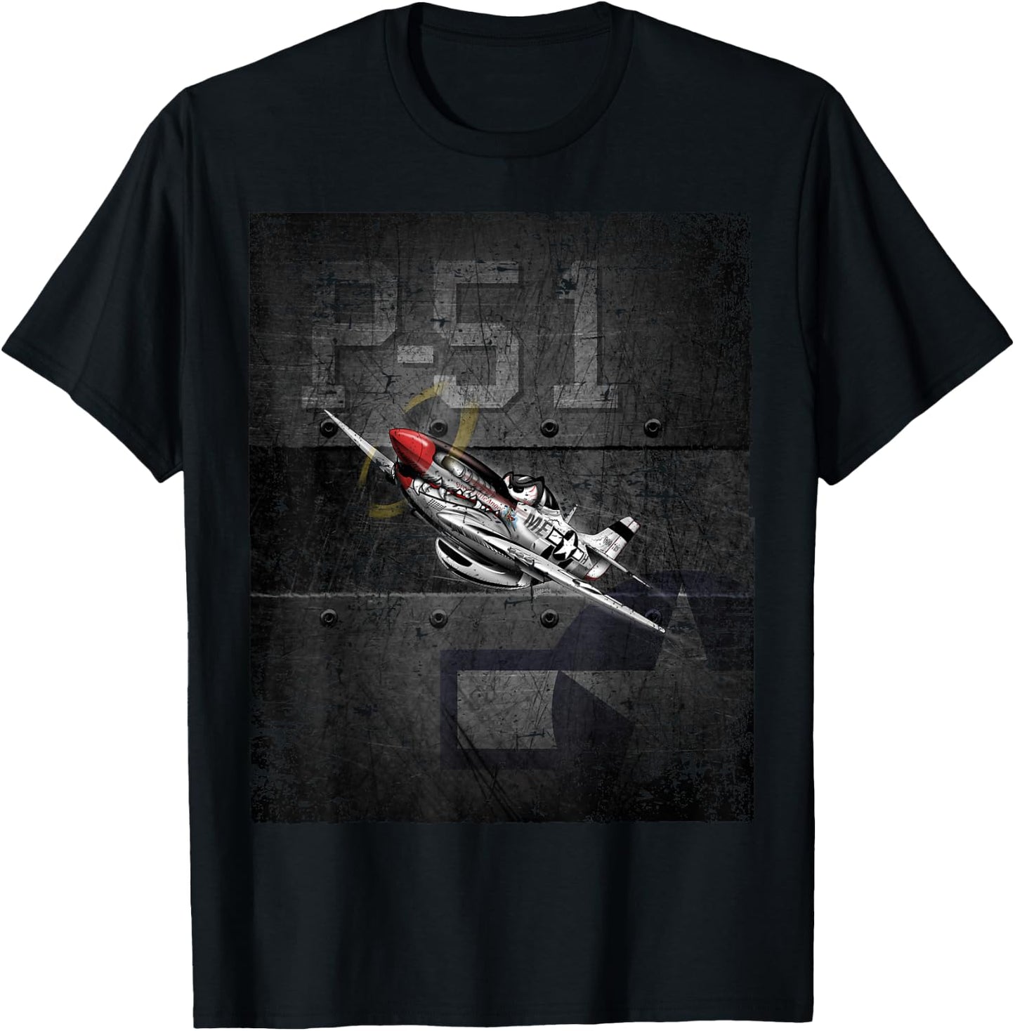 P51 Military Fighter Airplane WW-II Warbird Cartoon T-Shirt - T-Shirt | Black