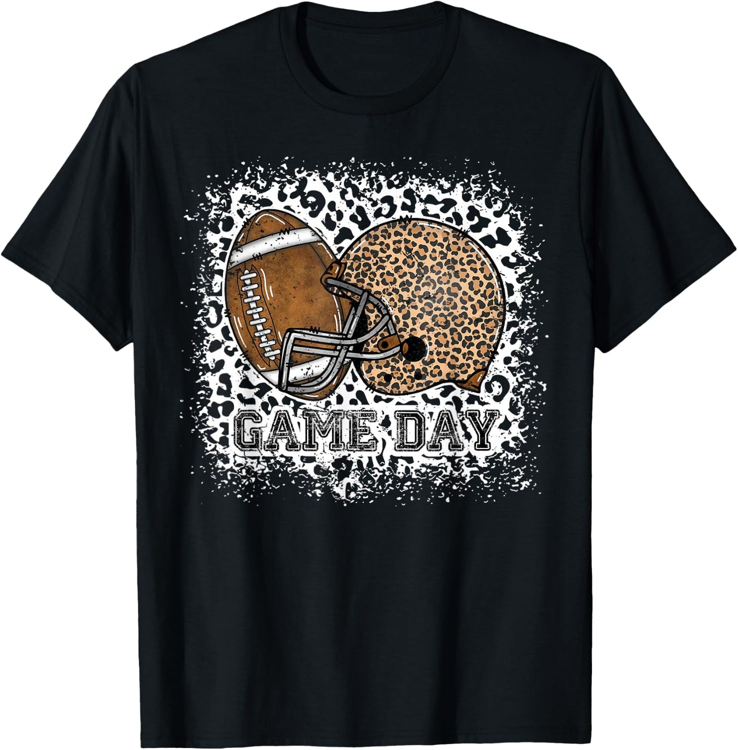 Bleached Game Day Leopard Football Helmet Sport Mom Girls T-Shirt - T-Shirt | Black
