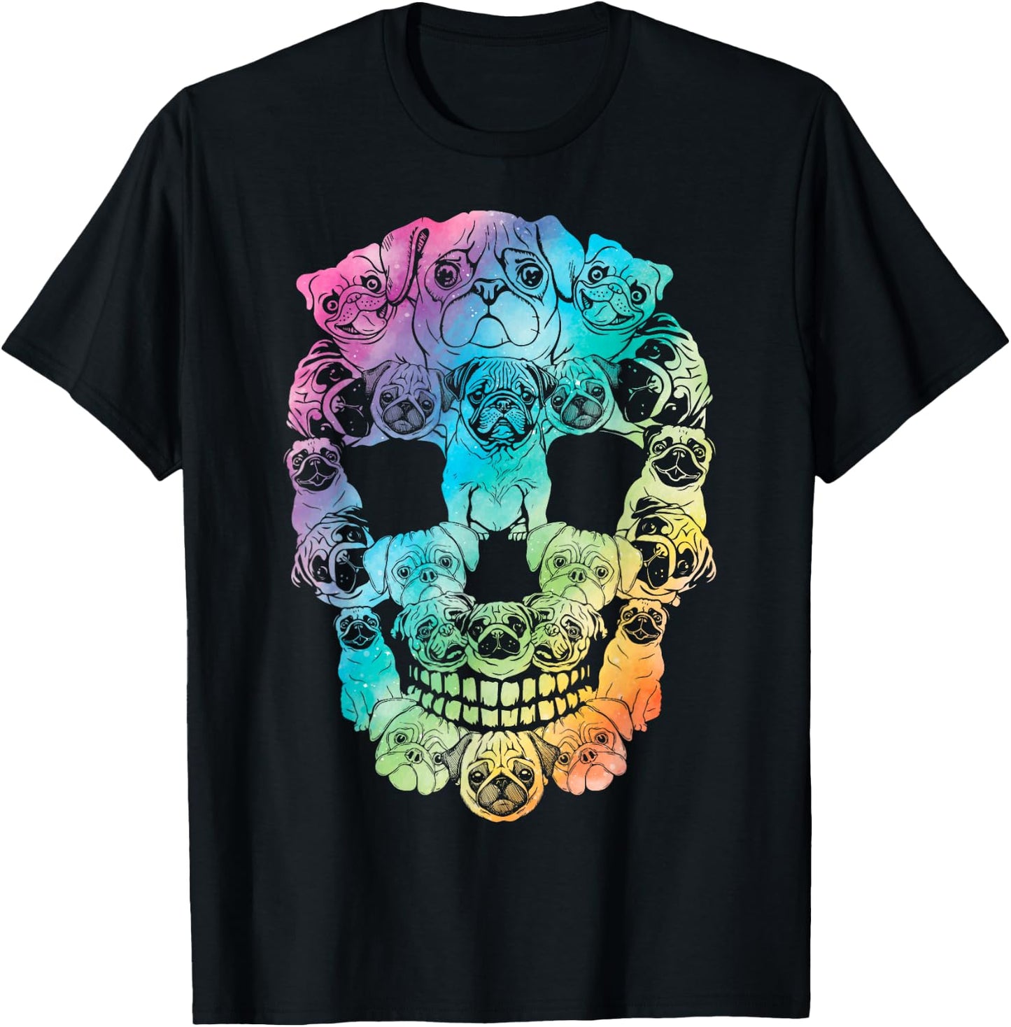 Halloween Pug skull skeleton Pug Dog costume Pug tie dye Women Kids T-Shirt - T-Shirt | Black