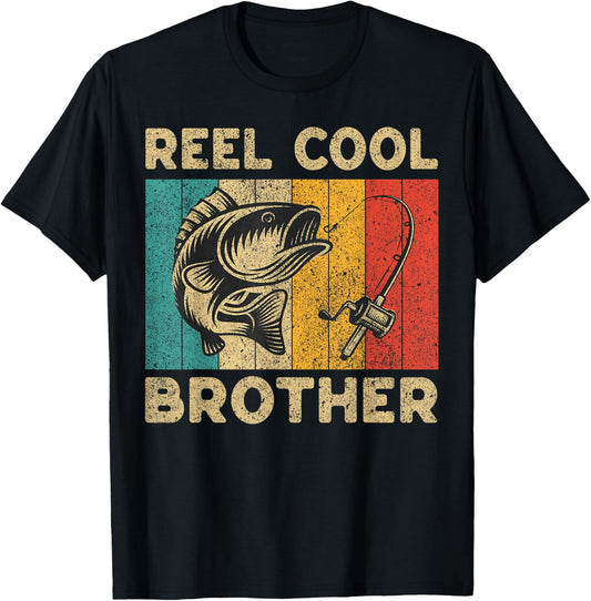 Father's Day Present Funny Fishing Reel Cool Brother T-Shirt - T-Shirt | Black