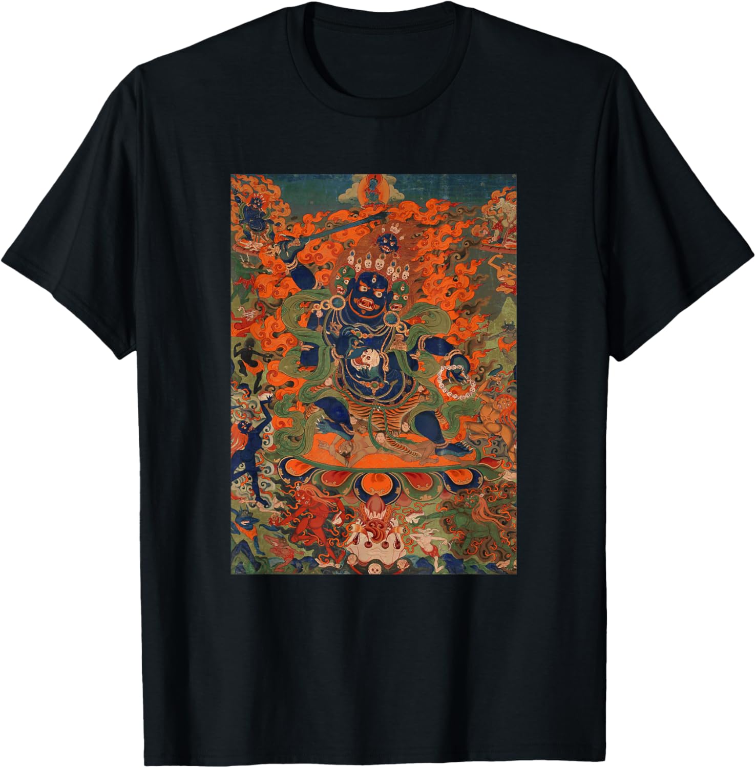 Four Faced Mahakala Tibetan Buddhist Thangka Buddhism T-Shirt - T-Shirt | Black