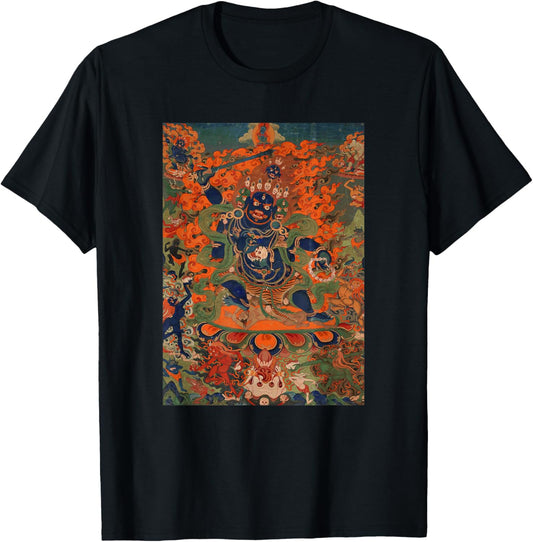 Four Faced Mahakala Tibetan Buddhist Thangka Buddhism T-Shirt - T-Shirt | Black