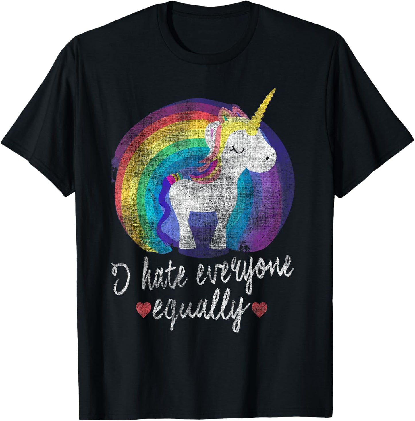 I Hate Everyone Equally Rainbow Unicorn T-Shirt - T-Shirt | Black