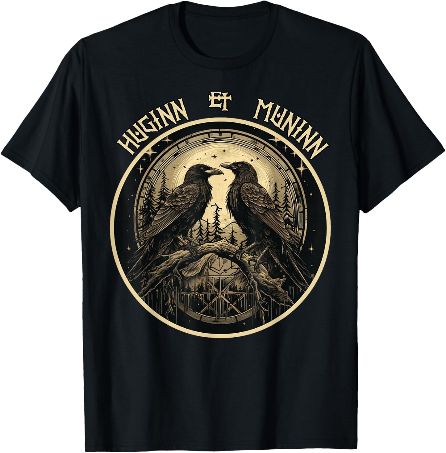 Odin Ravens Huginn and Muninn Odin's Ravens Viking Valhalla T-Shirt - T-Shirt | Black