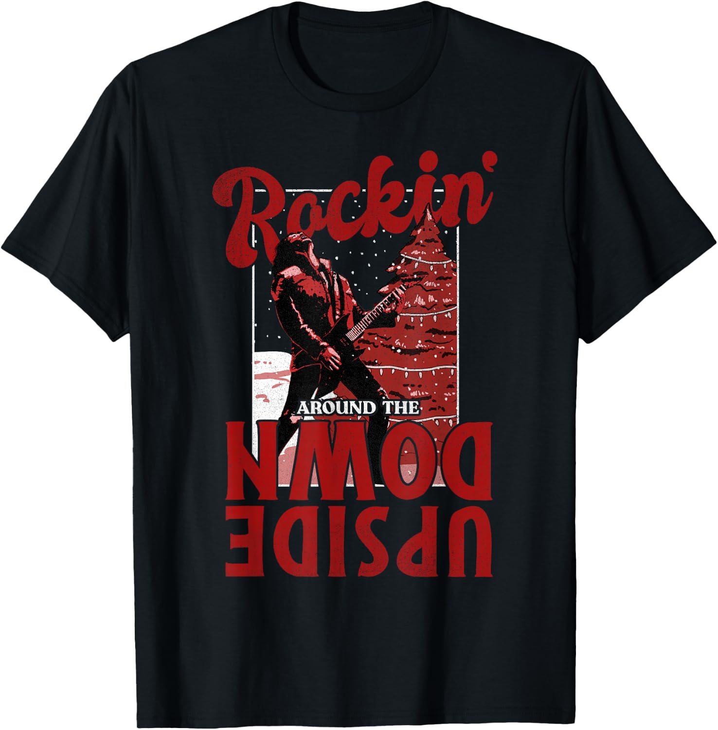 Stranger Things Christmas Eddie Munson Rockin' Upside Down T-Shirt - T-Shirt | Black