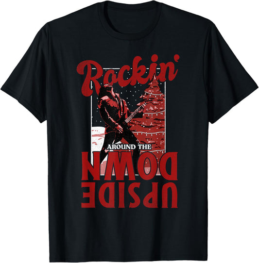 Stranger Things Christmas Eddie Munson Rockin' Upside Down T-Shirt - T-Shirt | Black