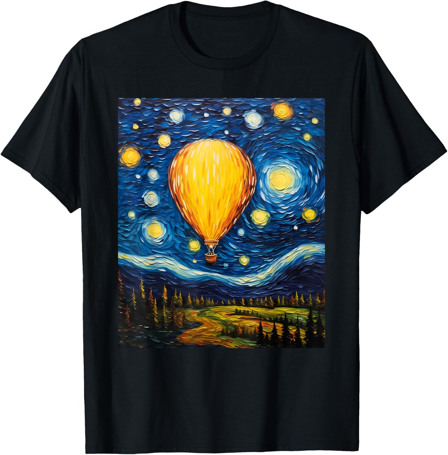 Surrealism Starry Night Hot Air Balloon T-Shirt - T-Shirt | Black