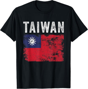 Taiwan Flag Distressed - Men Women Kids - Taiwanese Flag T-Shirt - T-Shirt | Black