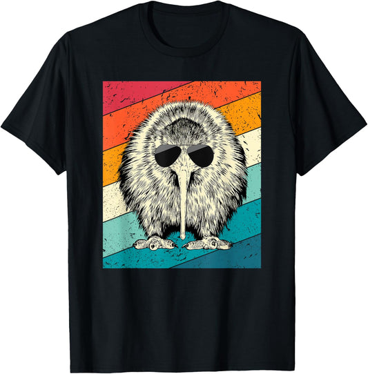 Retro Vintage Kiwi Bird with Sunglasses Animal Lovers T-Shirt - T-Shirt | Black