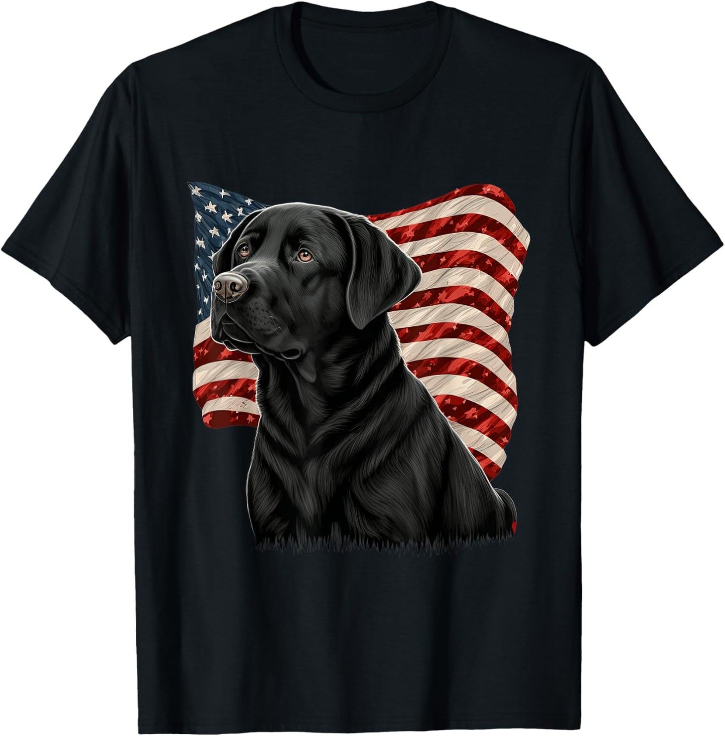 Black Labrador With American Flag Patriotic USA T-Shirt - T-Shirt | Black