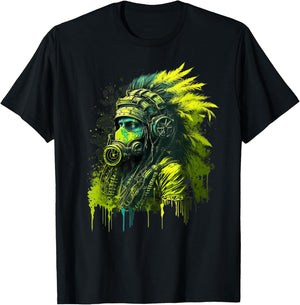 Native American Wearing Gas Mask Graphic T-Shirt - T-Shirt | Black