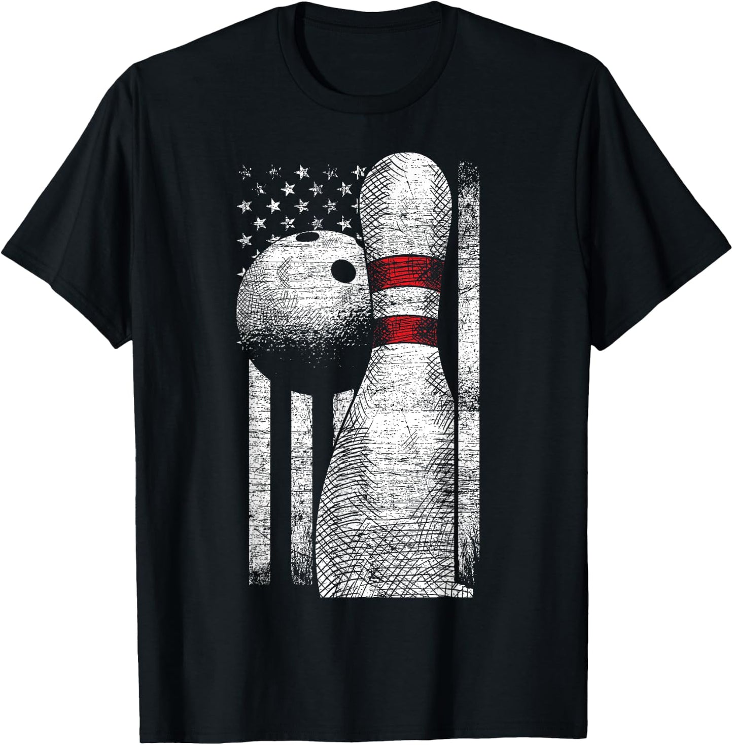 USA Flag Patriotic American Bowler Gift Bowling Ball Bowling T-Shirt - T-Shirt | Black