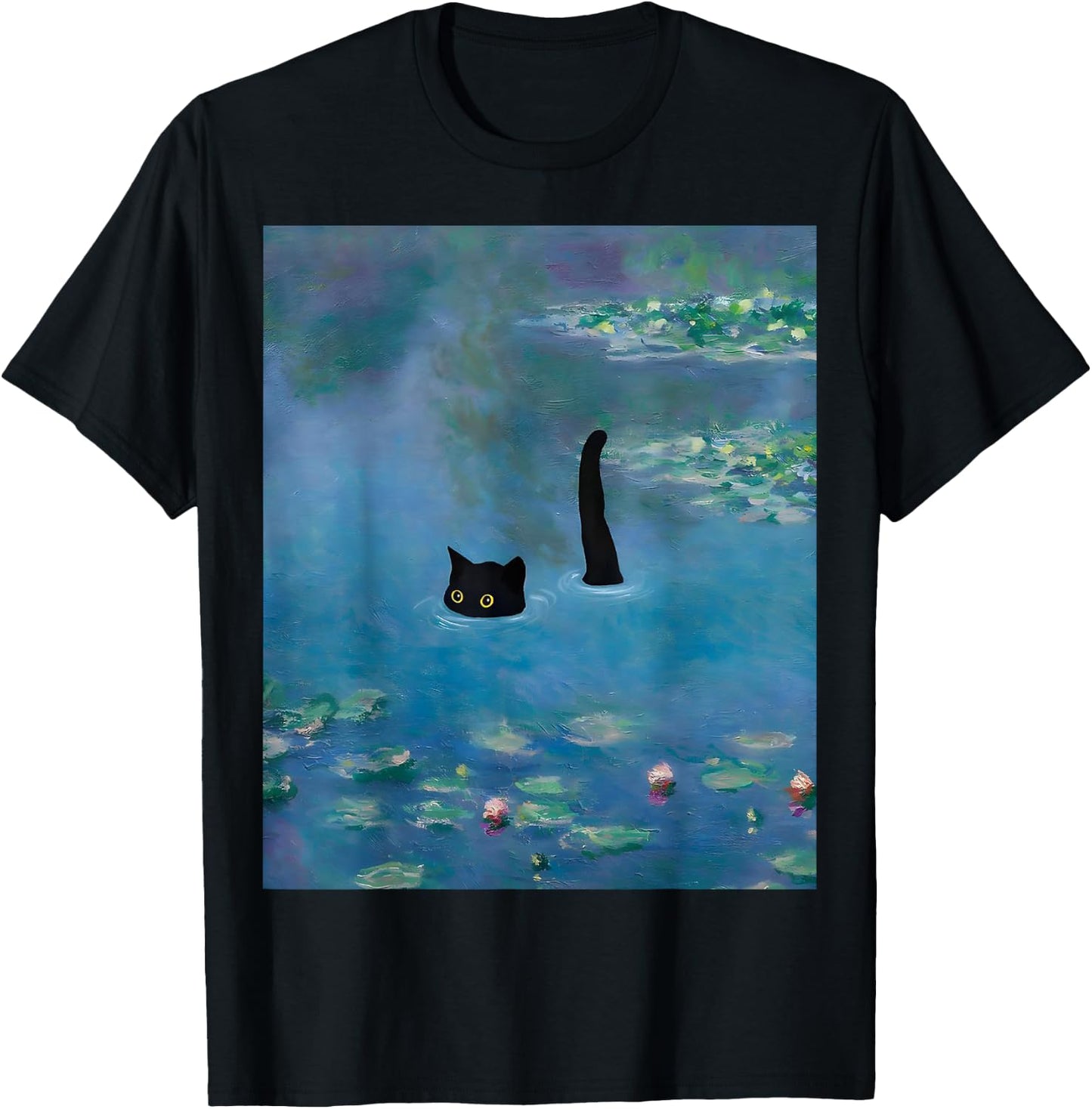 Black Cat Monets Waterlily T-Shirt - T-Shirt | Black