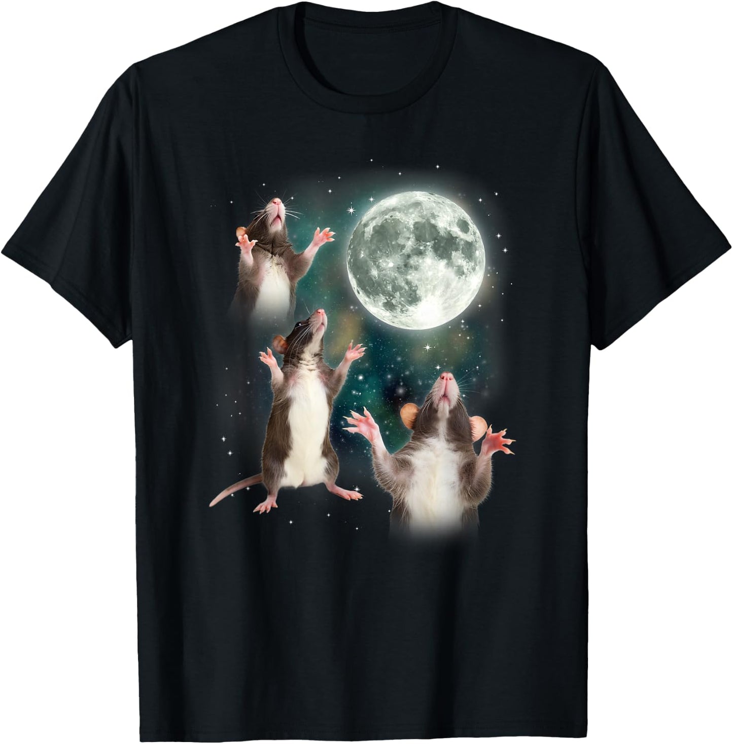 Three Rat Moon | 3 Rats with Dead Moon Oddly Specific Cursed T-Shirt - T-Shirt | Black