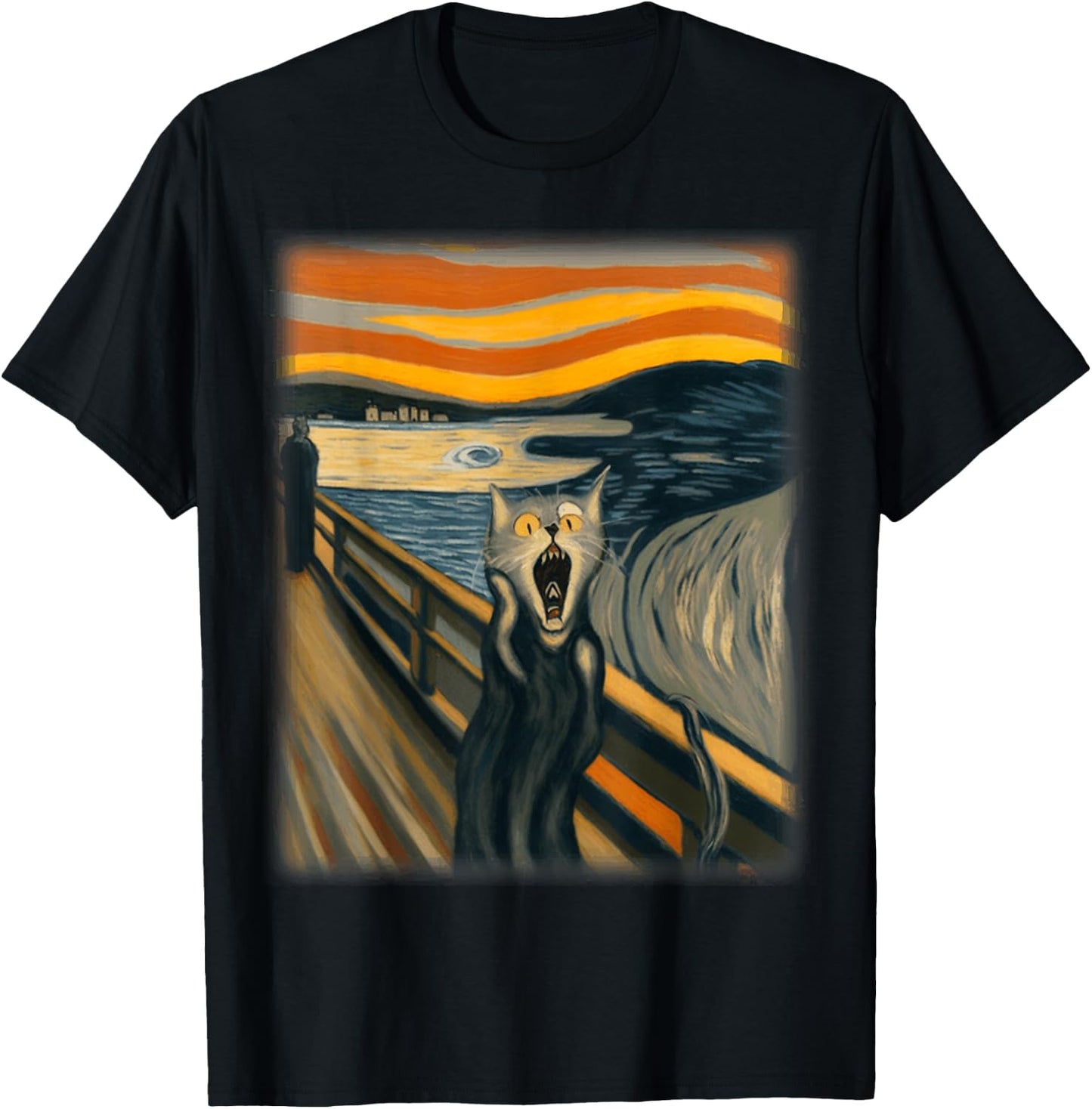 The Scream Cat Funny Munch Cat | Cat Lover, Cat Mom, Cat Dad T-Shirt - T-Shirt | Black