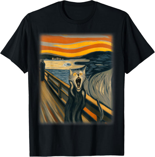 The Scream Cat Funny Munch Cat | Cat Lover, Cat Mom, Cat Dad T-Shirt - T-Shirt | Black