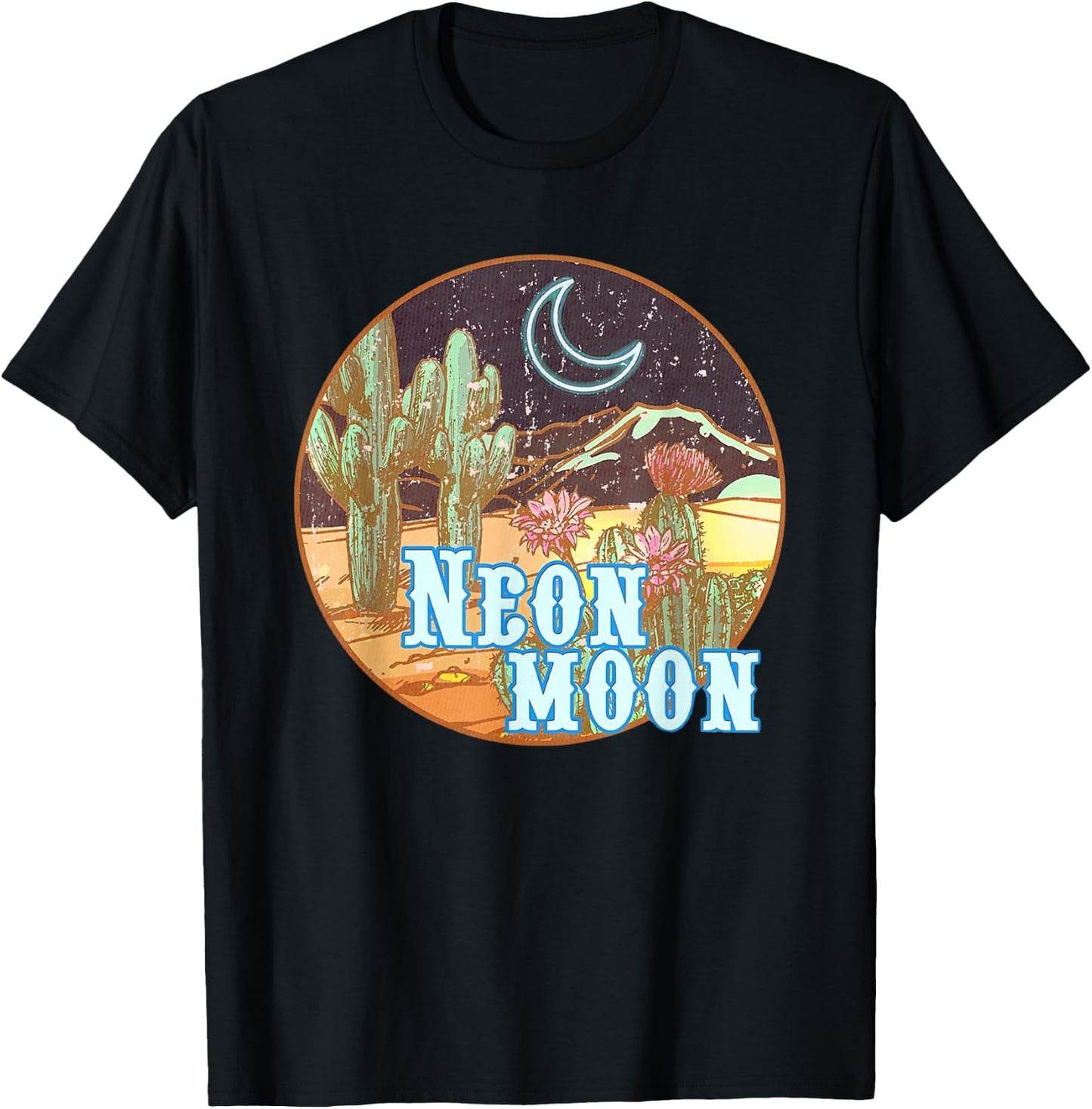 Neon 90s Moon Country Western Cowboy Cowgirl T-Shirt - T-Shirt | Black