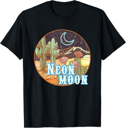 Neon 90s Moon Country Western Cowboy Cowgirl T-Shirt - T-Shirt | Black