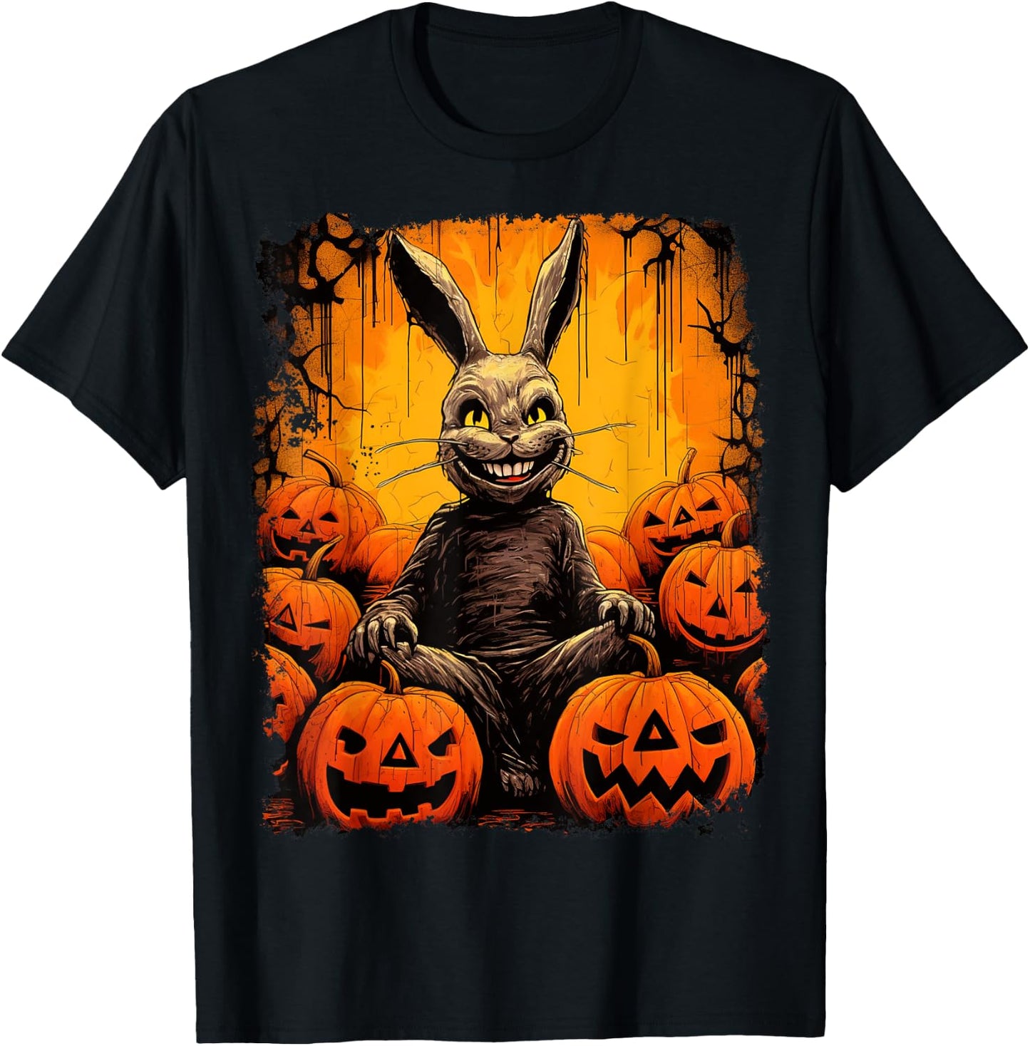 Pop Art Colorful Bunny Rabbit Halloween Pumpkin T-Shirt - T-Shirt | Black