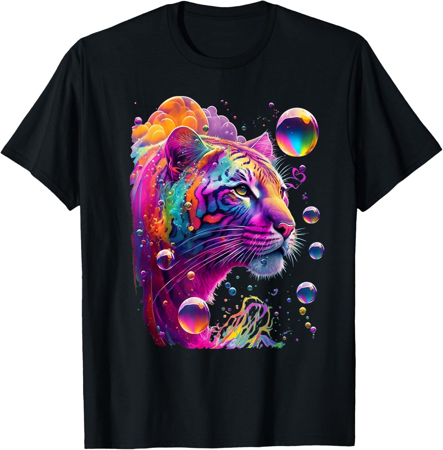 Colorful Rainbow Tiger Graphic T-Shirt - T-Shirt | Black