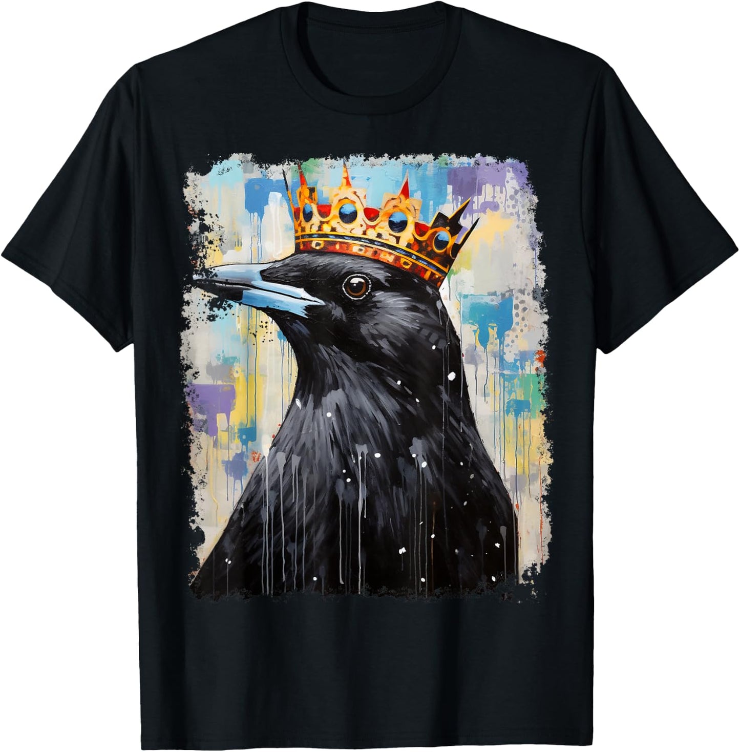 Pop Art Colorful Crow Raven King Queen Crown T-Shirt - T-Shirt | Black