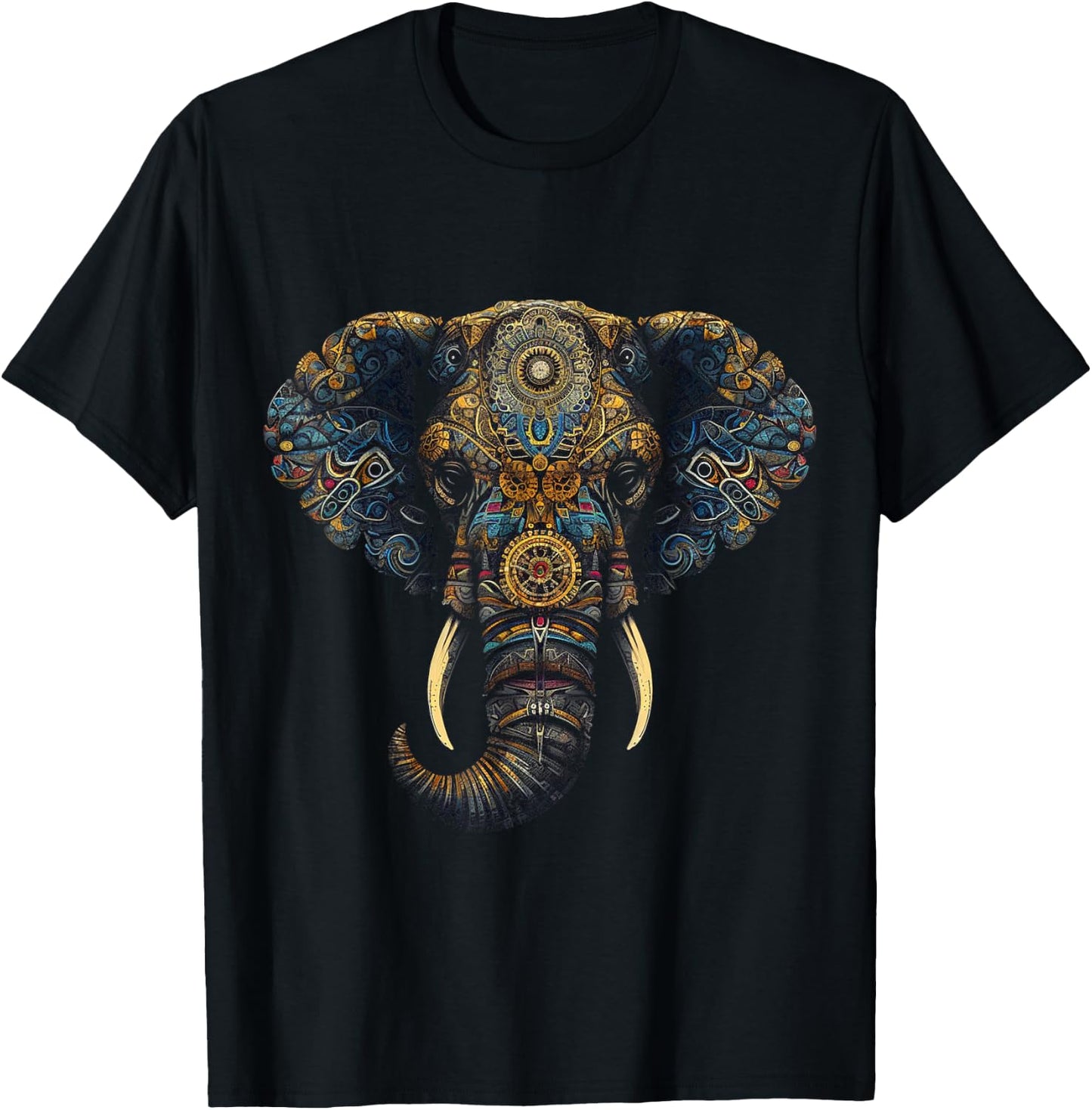 Elephant Mandala Artwork - Zoo Animal Elephant T-Shirt - T-Shirt | Black