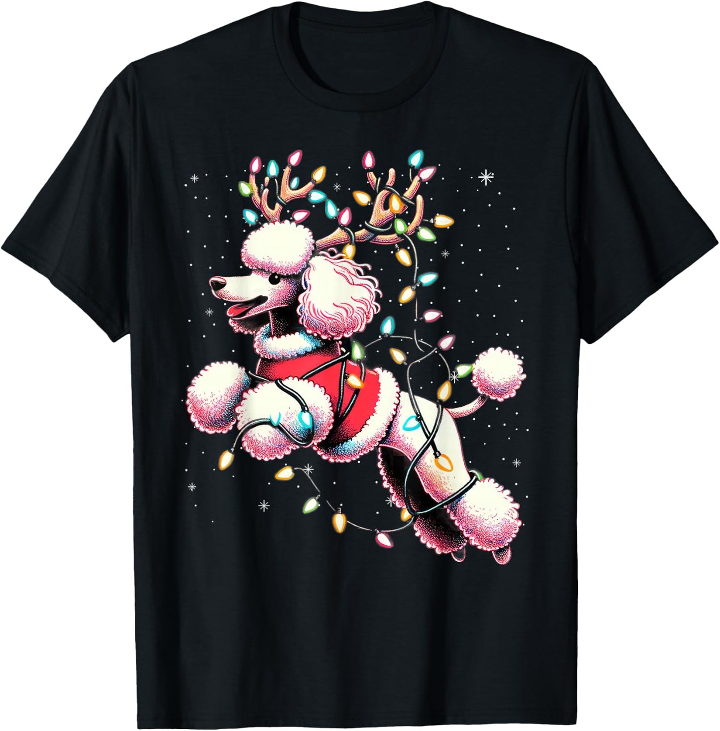 Poodle Santa Christmas Tree Lights, Funny Ugly Pajama Women T-Shirt - T-Shirt | Black