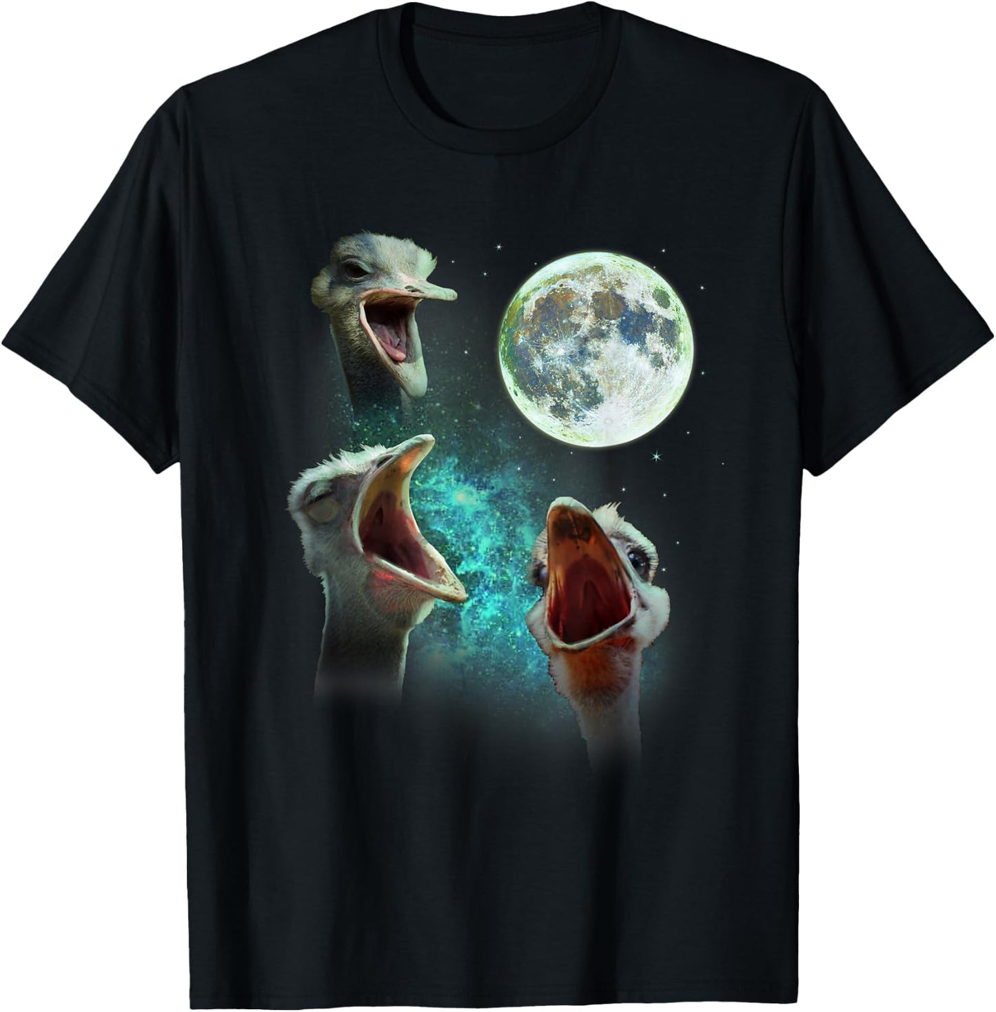Three Ostriches Howl At Moon 3 Wolfs Wolves Fun Parody T-Shirt - T-Shirt | Black