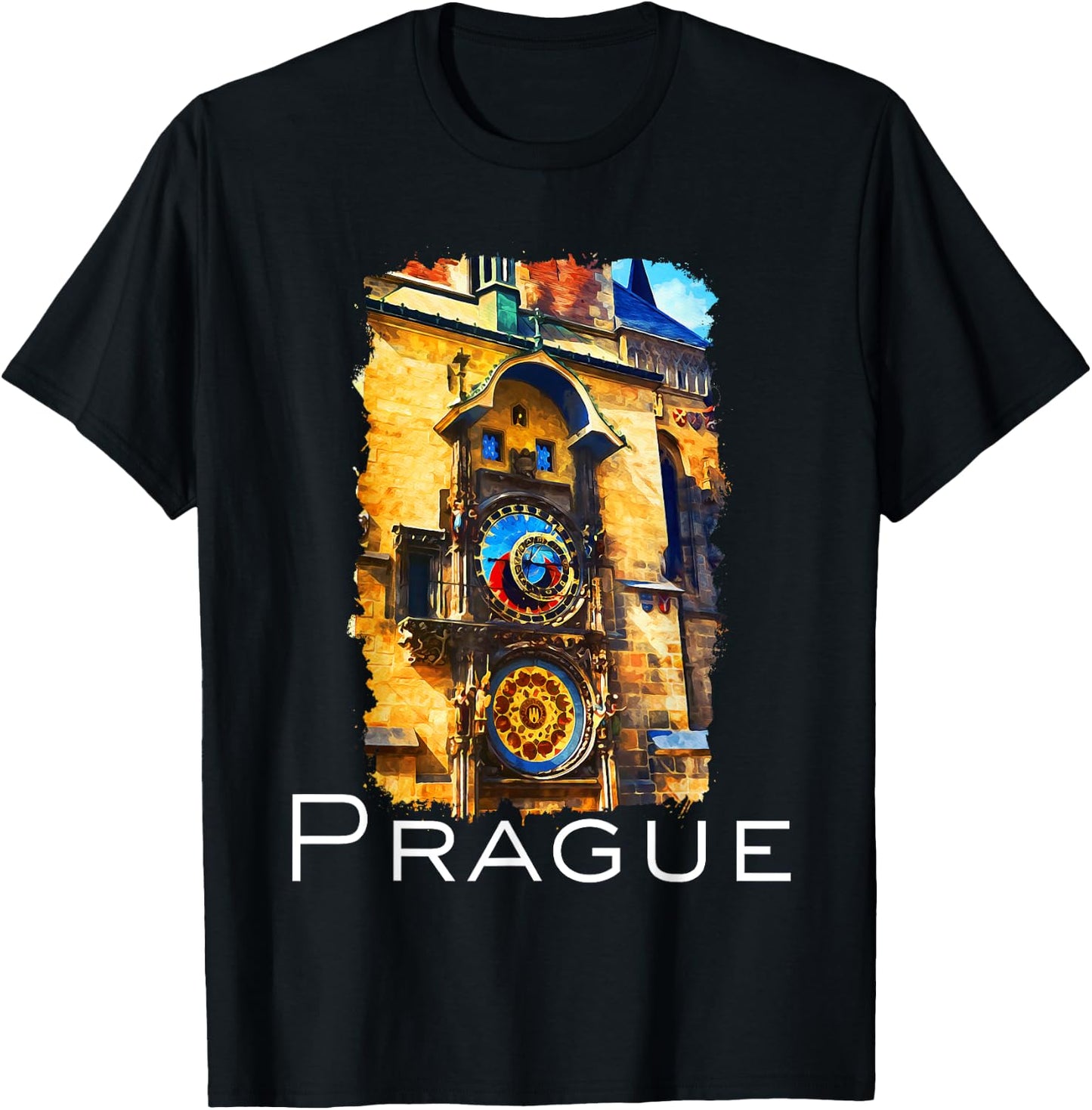 Prague Czech Republic Souvenir Astronomical Clock Prague T-Shirt - T-Shirt | Black