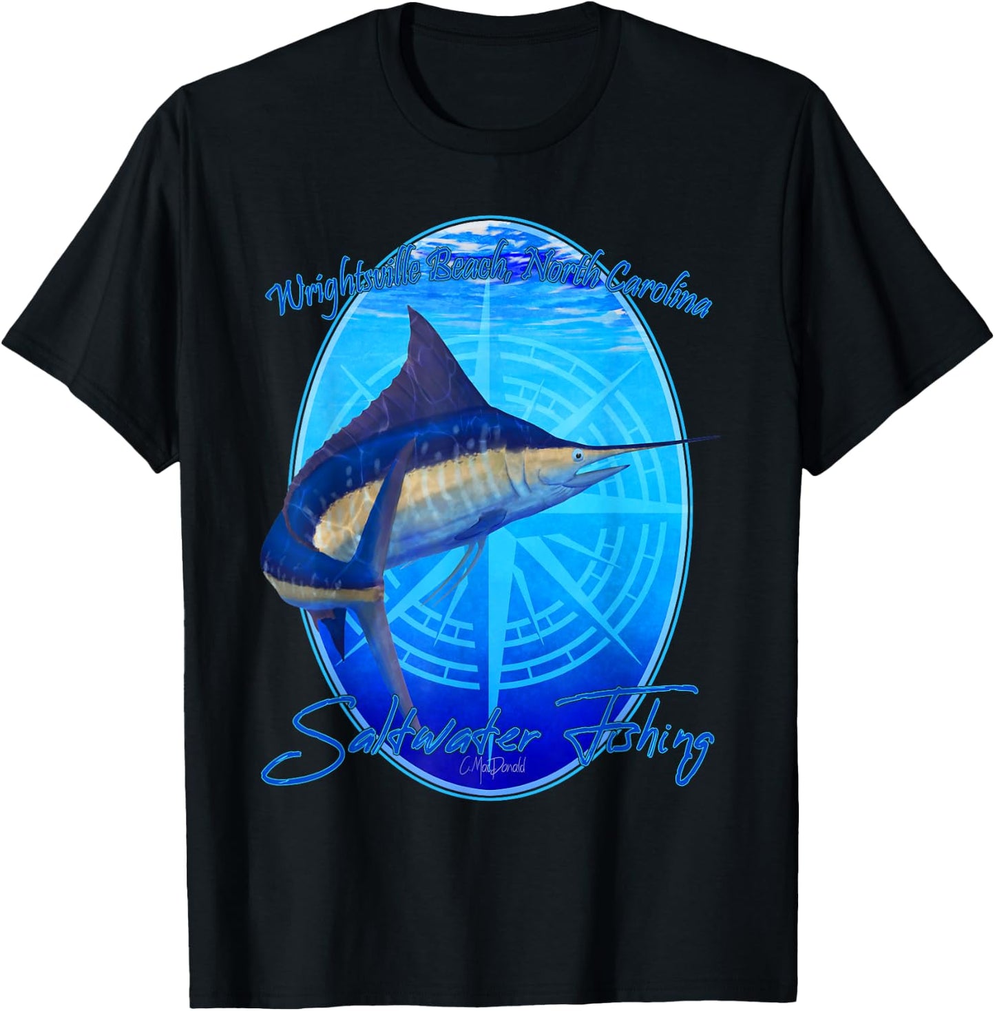 Saltwater Fishing Wrightsville Beach NC Offshore Fish Men Women Kids T-Shirt - T-Shirt | Black