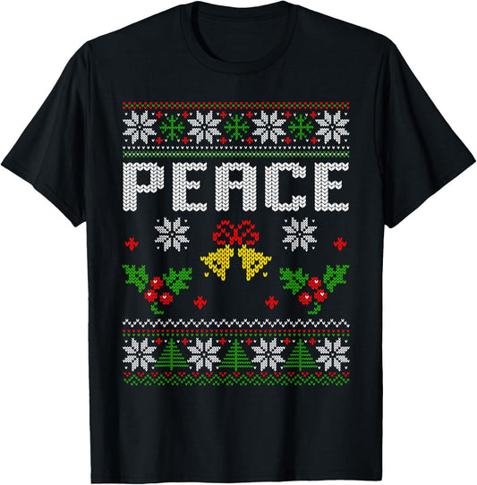 Peace I Come in Peace Couple Matching Ugly Christmas Sweater T-Shirt - T-Shirt | Black
